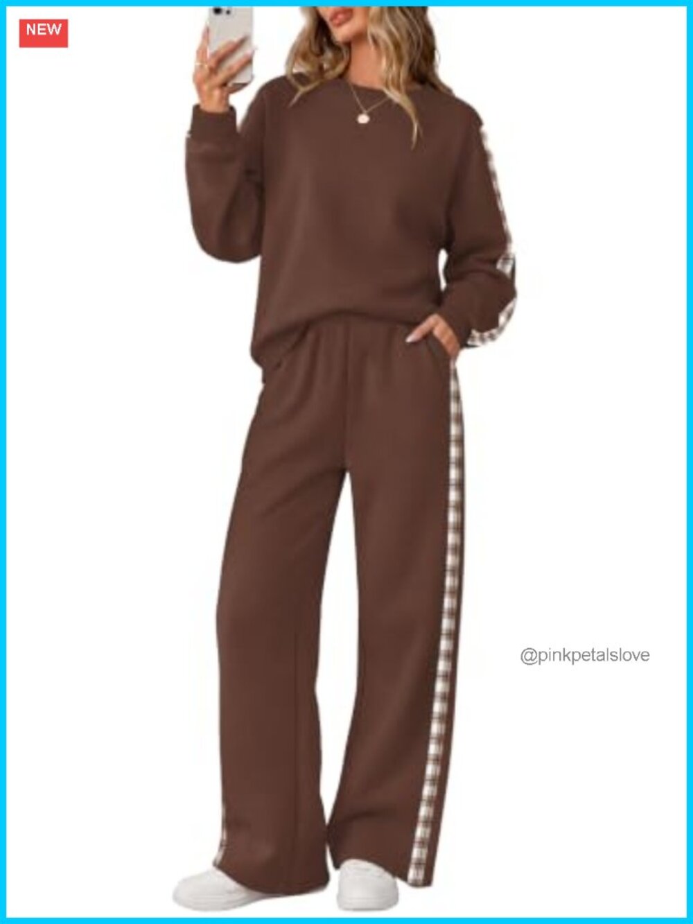 WIHOLL Women's 2 Piece Sweatsuit Set Wide Leg Pants Crewneck Pullover